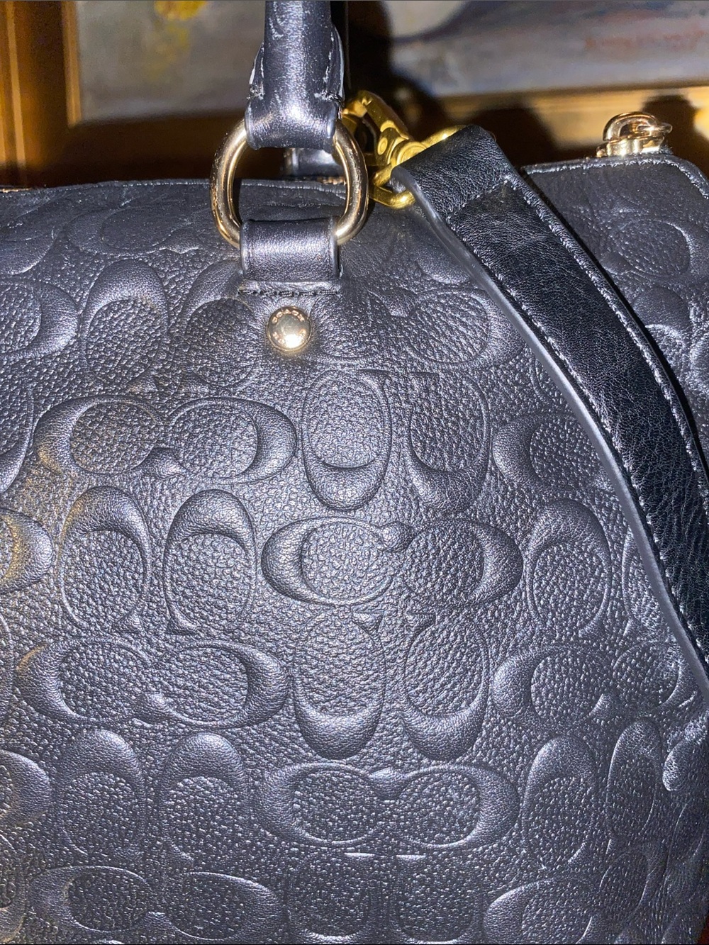 Coach Emma Black Satchel Crossbody Signature C and Cowhide Leather w/Gold studs - Picture 6 of 16